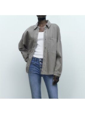 Zara Oversized Shirt Jacket in Taupe Brown